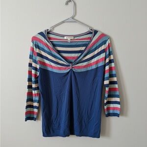 Anthropologie Blue and Multicolor Striped Sweater